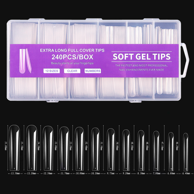 Transparent gel tips XXL Square, 240 pcs