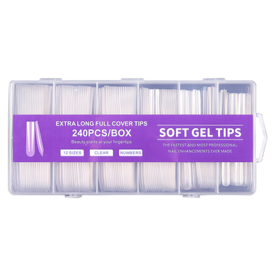 Transparent gel tips XXL Square, 240 pcs