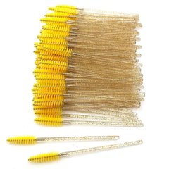 Brushes for eyebrows and eyelashes, yellow with sparkles, 50 pcs