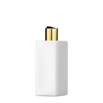Kwadratowa plastikowa butelka biała ze złotą nakrętką w kształcie dysku, 125 ml w sklepie internetowym Beauty Hunter