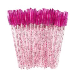 Brushes for eyebrows and eyelashes, raspberry with sparkles, 50 pcs