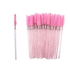 Brushes for eyebrows and eyelashes, pink with sparkles, 50 pcs