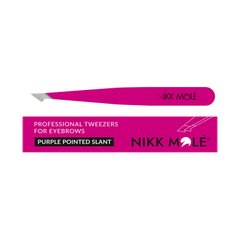 Nikk Mole Tweezers for eyebrows beveled sharp Tweezers pointed slant, Purple-pink