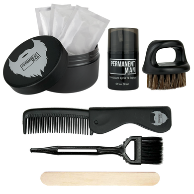 Permanent Men Beard and mustache coloring kit, "BOX MEN", Dark Brown