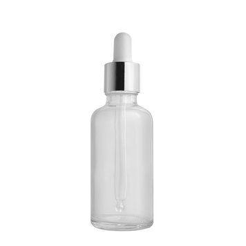 Butelka szklana przezroczysta z pipetą aluminiową srebrną, 50 ml w sklepie internetowym Beauty Hunter