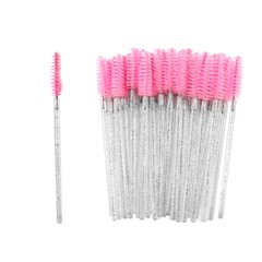 Brushes for eyebrows and eyelashes, raspberry with silver sparkles, 50 pcs