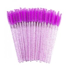 Brushes for eyebrows and eyelashes, violet with sparkles, 50 pcs