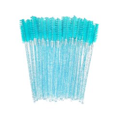 Brushes for eyebrows and eyelashes, turquoise with sparkles, 50 pcs