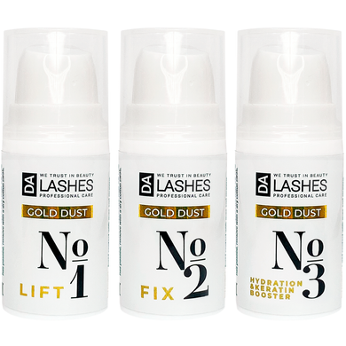 Dalashes Set of composition for lamination of eyelashes and eyebrows Gold Dust, 3*5 ml