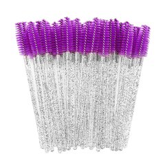 Brushes for eyebrows and eyelashes, violet with silver sparkles, 50 pcs