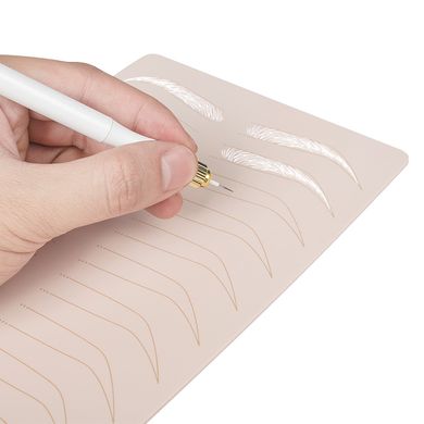 Training mat with eyebrow sketch Premium White and Gold, double-sided, 14.6*22 cm