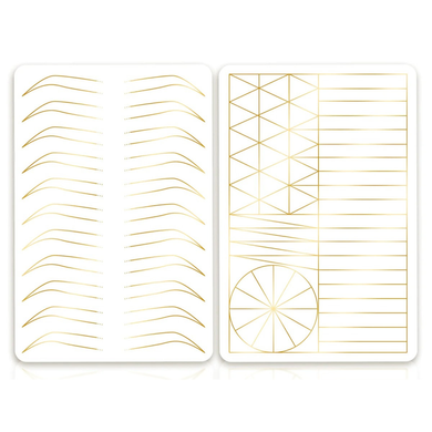 Training mat with eyebrow sketch Premium White and Gold, double-sided, 14.6*22 cm