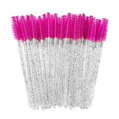 Brushes for eyebrows and eyelashes, purple with silver sparkles, 50 pcs