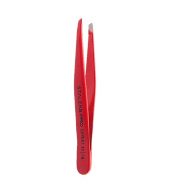 Staleks Пинцет для бровей Expert 11 Type 4 (узкие скошенные кромки) красный в интернет магазине Beauty Hunter