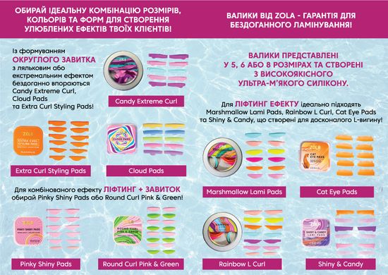 Zola Валики для ламинирования Shiny & Candy Lami Pads, 6 пар в интернет магазине Beauty Hunter