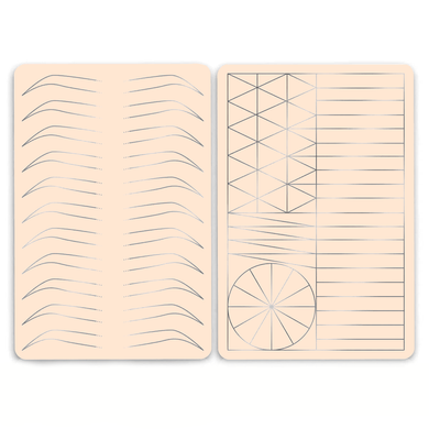 Training mat with eyebrow sketch Premium Beige and silver, double-sided, 14.6*22 cm