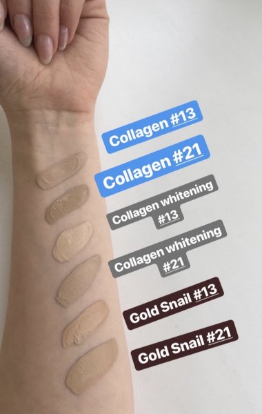 Collagen Enough foundation shade swatches