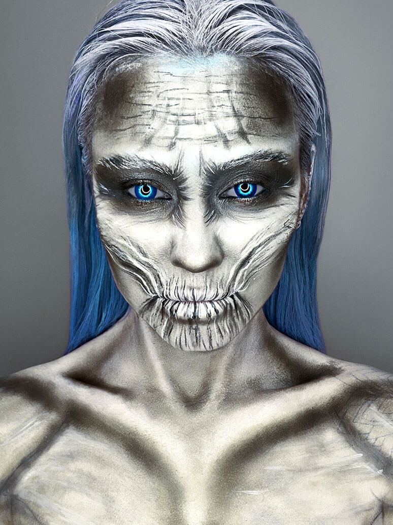 The image of a white walker, face painting makeup for Halloween