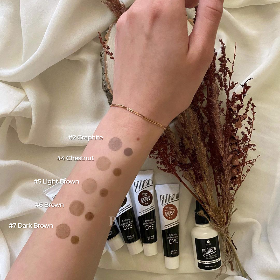 Bronsun brow dye swatches on the skin